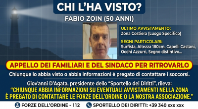 Chi l’ha visto? Scomparso Fabio Zoin: l’appello di familiari, Sindaco di Stra e Sportello dei Diritti