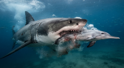 Un grande squalo bianco ha attaccato un raro delfino