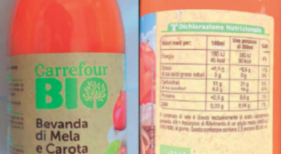 Frammenti di vetro nella bevanda bio “mela carota” Carrefour richiamata dalla vendita