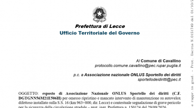 Sicurezza stradale: intervento della Prefettura di Lecce sulla S.S. 16 all’altezza di Cavallino