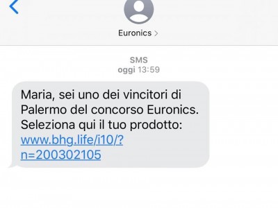 Nuove truffe telematiche: truffa concorso online. L’allerta della Polizia Postale: falso sms vincita del concorso “Euronics”.