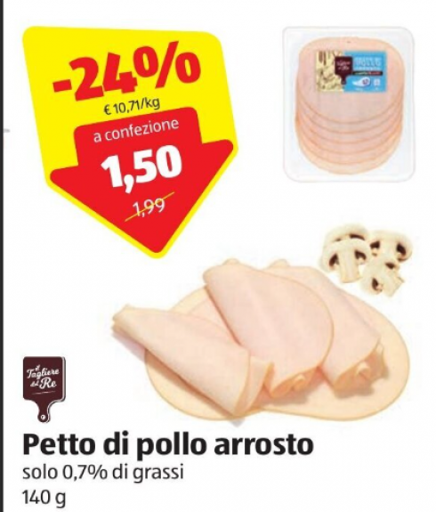 Allergene non dichiarato, richiamati dal mercato il petto di pollo arrosto