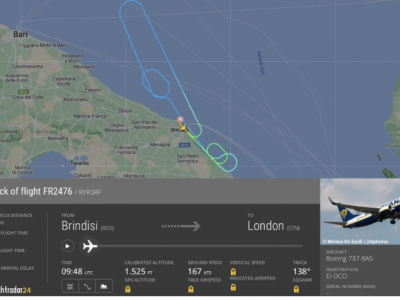 Ennesimo problema per Ryanair: volo Brindisi - Londra torna indietro dopo il decollo per l’accensione delle spie d’emergenza